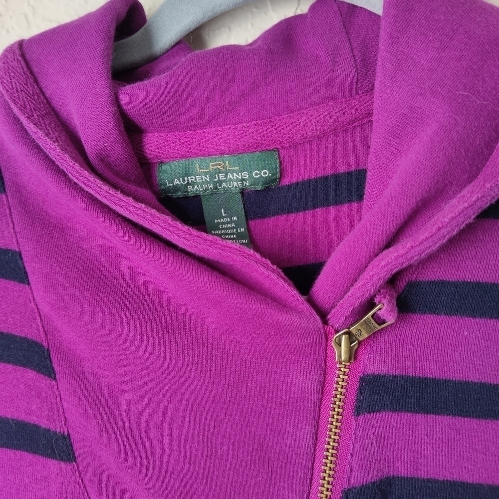 Lauren Ralph Lauren Women's Long Sleeves with Stripes Top Purple & Black size L - Picture 2 of 11